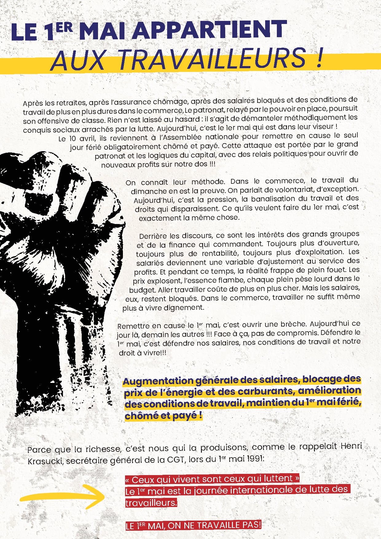 Le 1er mai appartient aux travailleurs !
