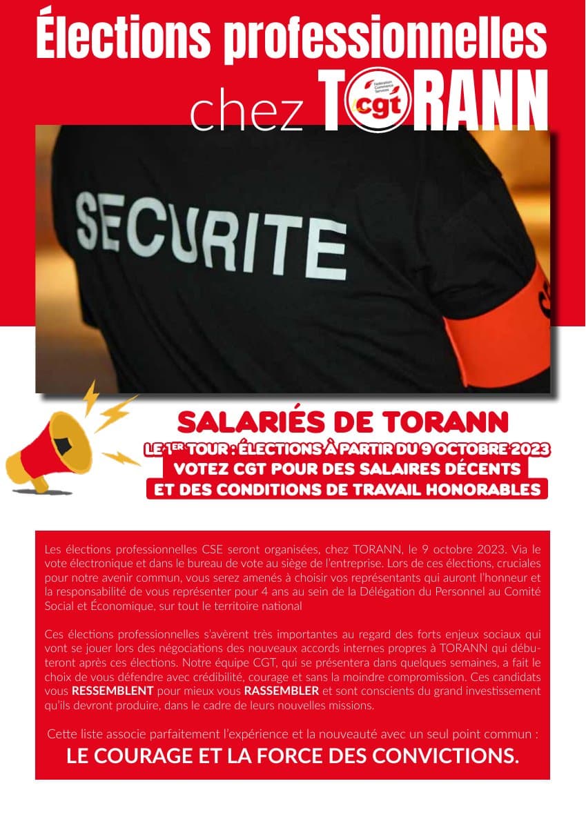 Élections professionnelles Torann : votez CGT pour des salaires décents