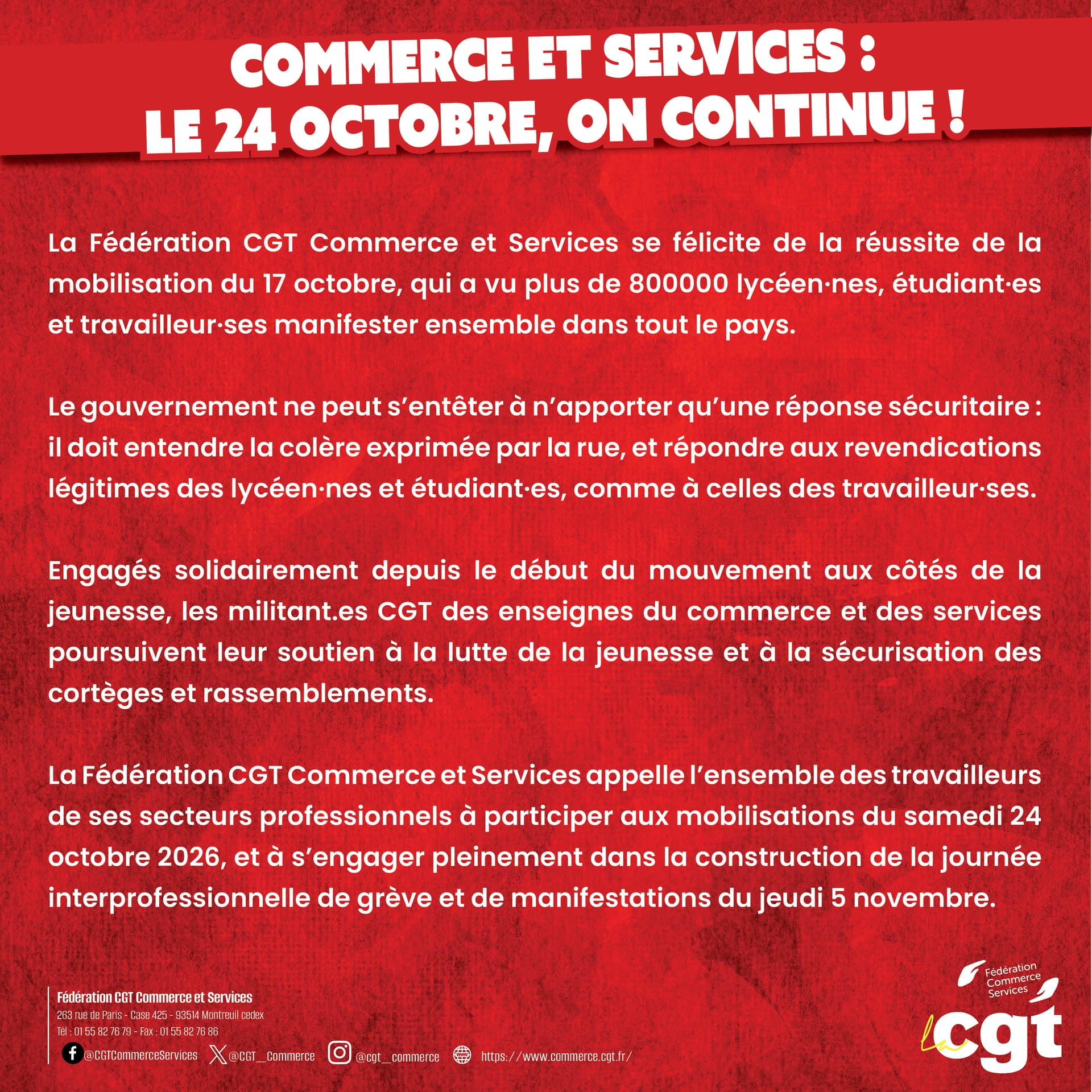 Commerce et services : Le 24 octobre, on continue !