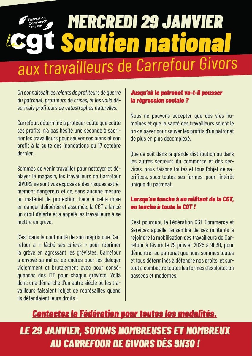29 janvier : mobilisation contre la répression à Carrefour Givors