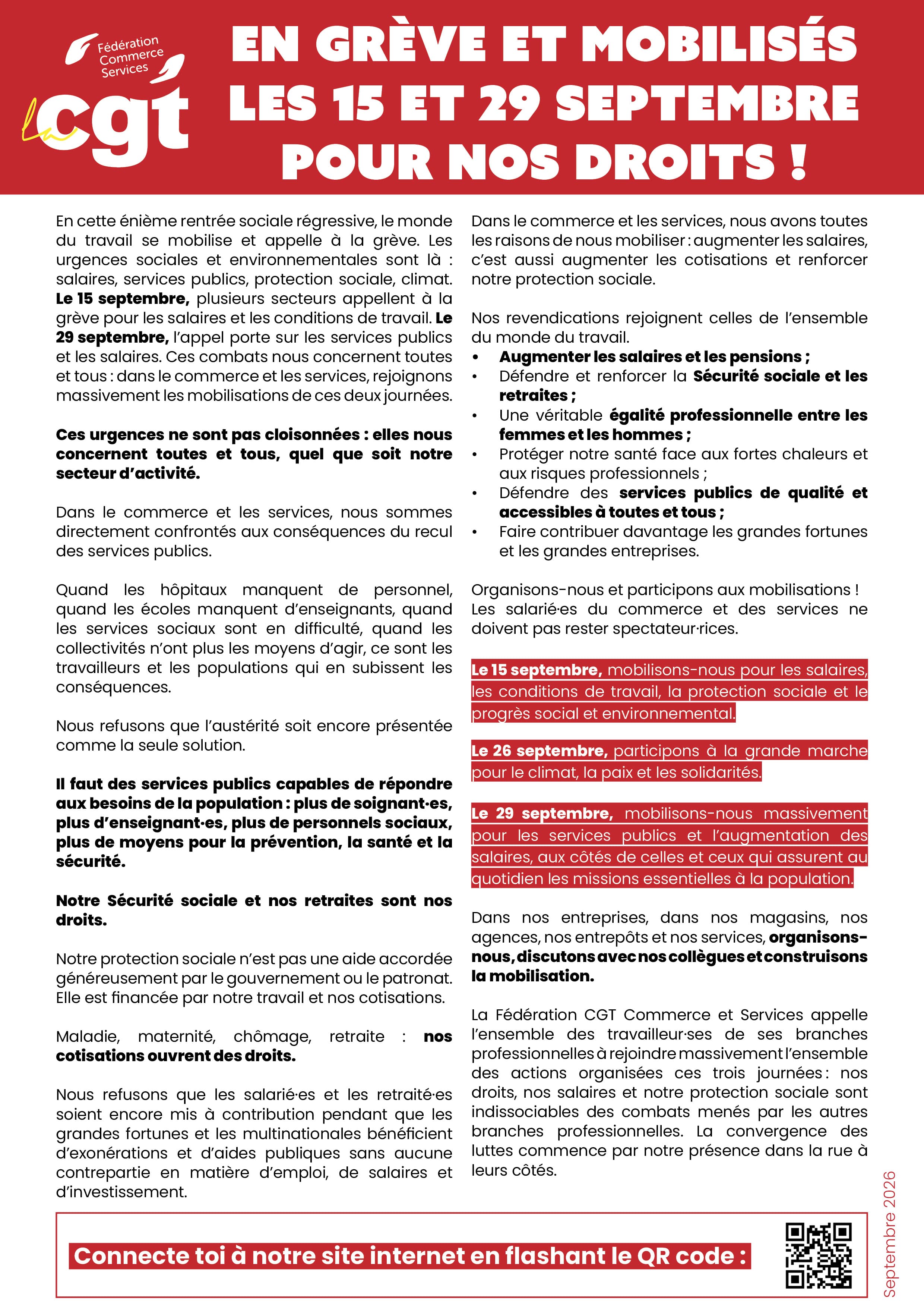 En grève et mobilisés les 15 et 29 septembre pour nos droits !