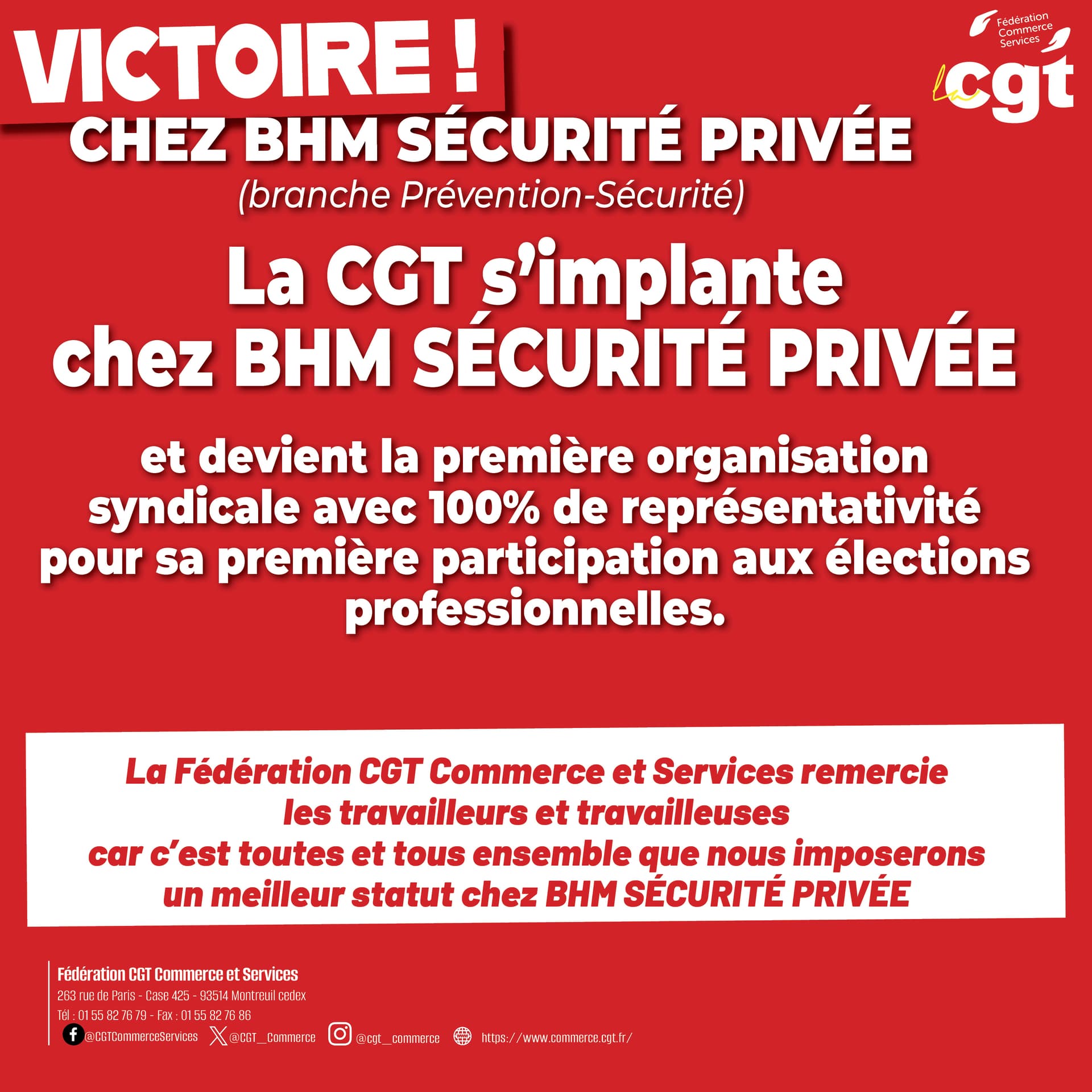 Chez BHM Sécurité Privée, les salarié·es font le choix de la CGT !