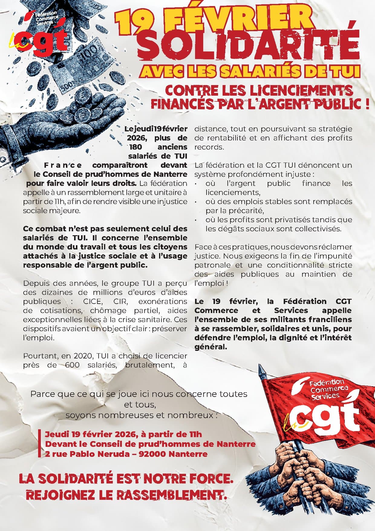 19 février Solidarité avec les salariés de TUI Contre les licenciements financés par l’argent public !
