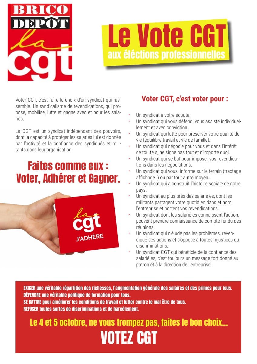 Élections professionnelles : votez CGT chez Brico Dépôt