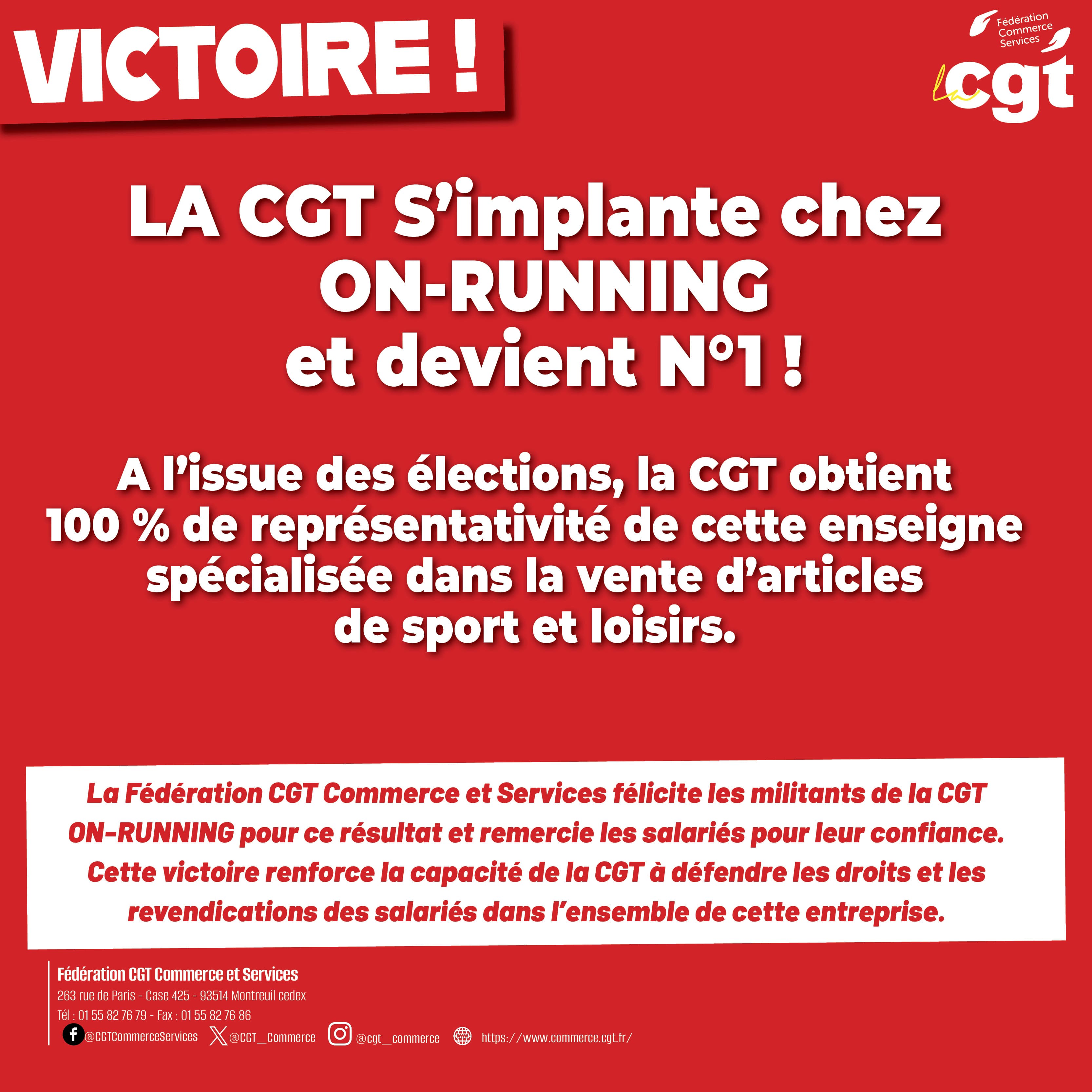 Victoire chez On Running, la CGT devient n°1 ! (branche articles de sports et d'équipements de loisirs)
