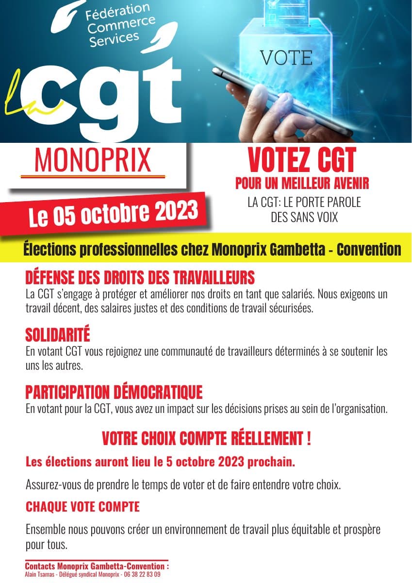 Votez CGT aux élections professionnelles Monoprix Gambetta